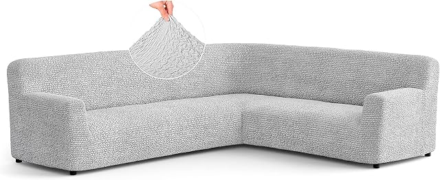 Menotti Corner Sofa Cover - Corner Couch Cover - Pet Protector - Soft Polyester Fabric Slipcovers - 1-piece Form Fit Stretch Sectional Sofa Slipcover Furniture Protector - Microfibra - Pearl (Corner)