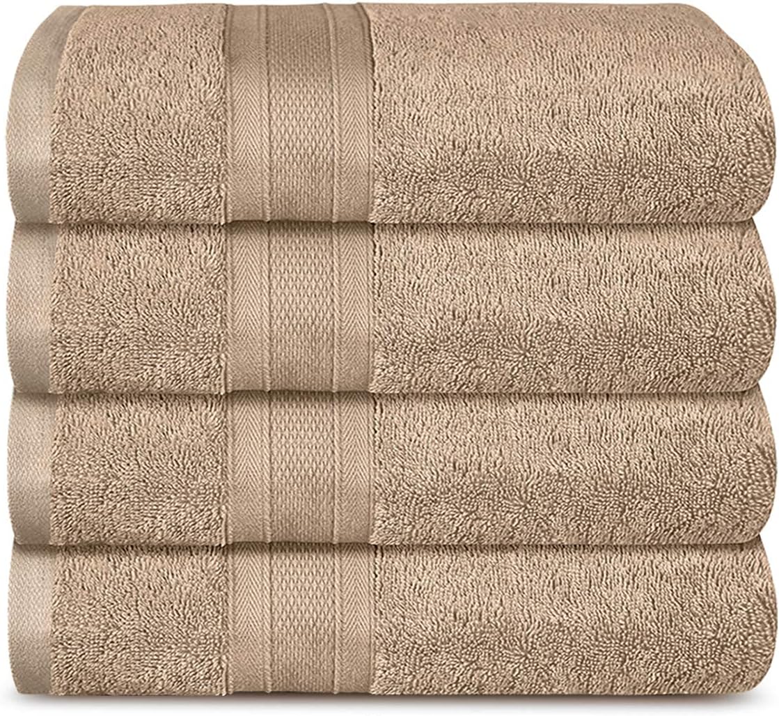 Trident Hand Towels 100% Cotton, 4 Piece Extra Large Hand Towels, 500 Gsm, Highly Absorbent, Super Soft, Hotel & Spa Quality Hand Towels For Bathroom Soft & PlUSh, Acorn (Set Of 4)