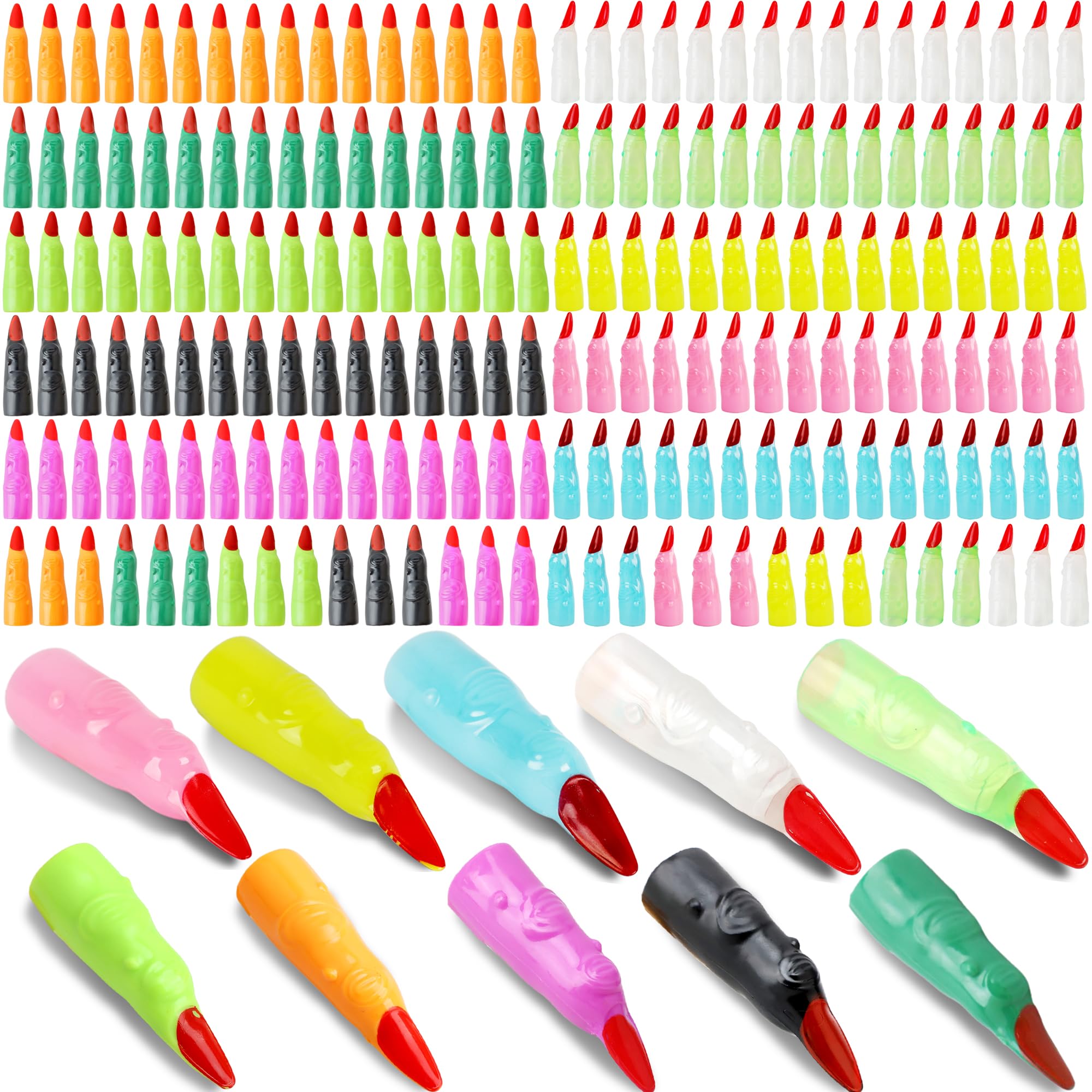 Kugliwa 200 Pcs Halloween Witch Fingers Bulk Glow in the Dark Plastic Fingers Fake Finger Pointers for Witch Cosplay Dress up,10 Colors