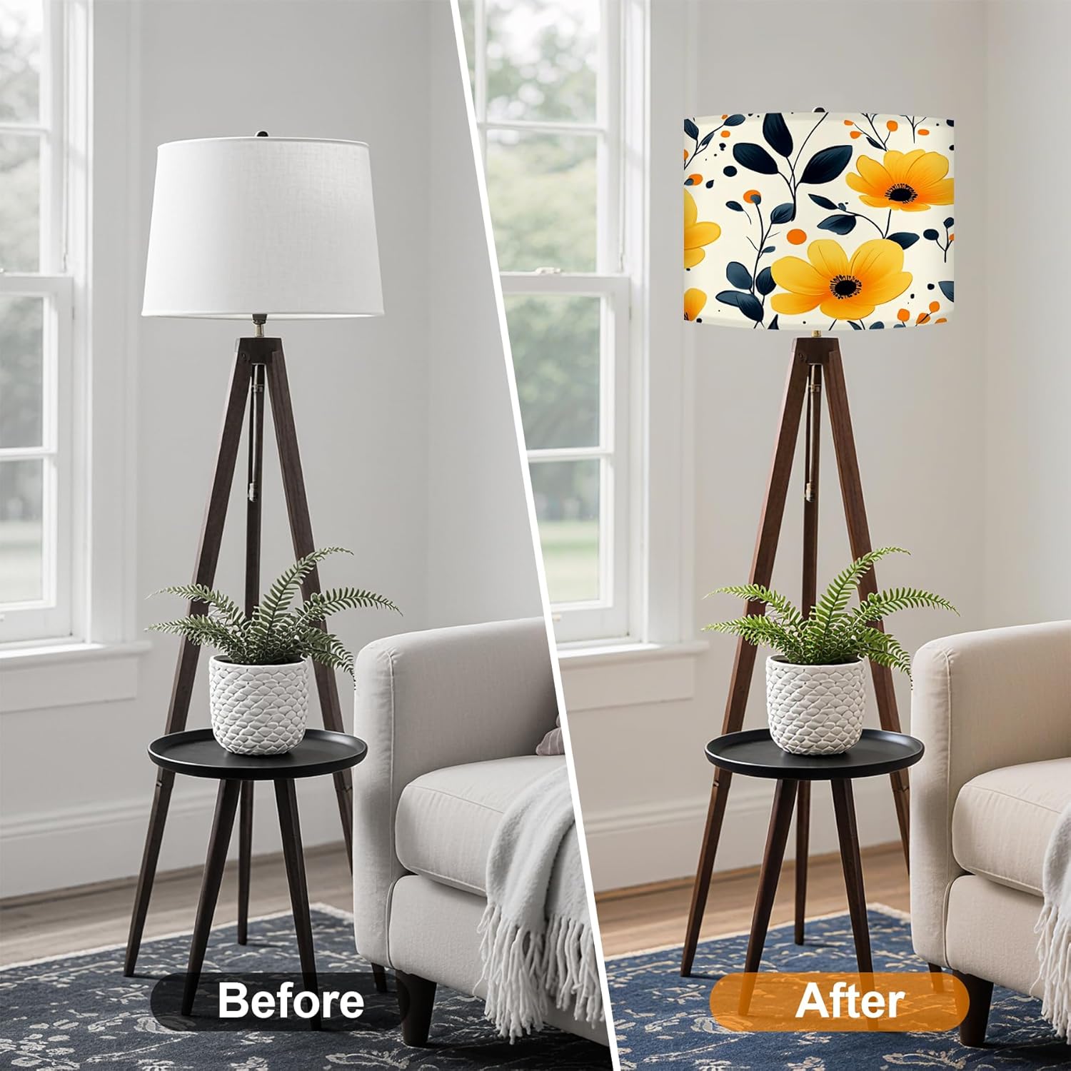 Fabric Lamp Shades Set of 2, 13Inch Flowers and Plants Lamp Shades,Natural Linen Hand Crafted, Lamps Shades for Table Lamps, Floor Lamps (2, Flower)