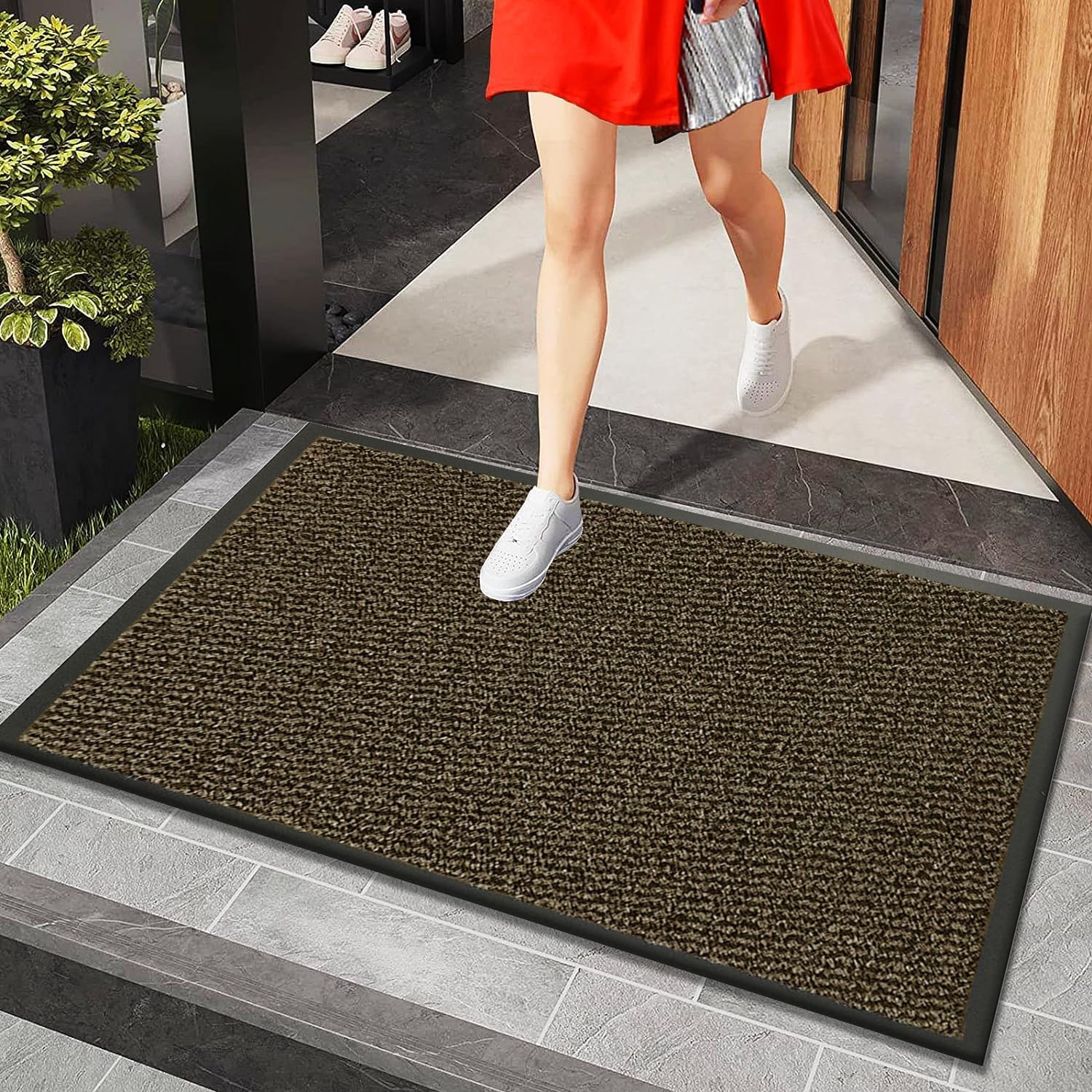 Rugs Inn Sunny Rubber Door Mat Outdoor - Strong PVC Backing Solid Thick Waterproof Kitchen, Bathroom, Machine Washable Indoor Floor Mats (60 x 90 cm, Brown) — image 1