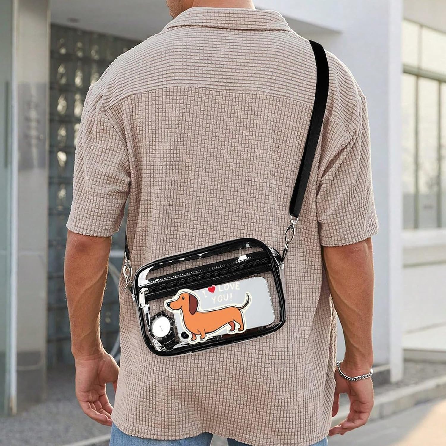 Dachshund I Love You Clear Messenger Bag Stadium Transparent CrossBody Bags with 2 Compartments