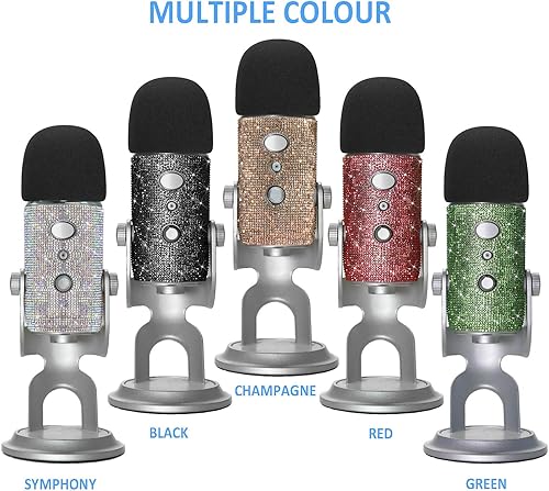 Miniatura 4 de YOUSHARES Blue Yeti Pop Filter  Bonita calcomanía con purpurina, piel brillante de diamante brillante con micrófono de espuma compatible con