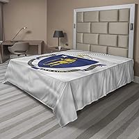 Vista 1 de Lunarable American Flat Sheet, Massachusetts Flagg Holds a Bow and Pointing Downward Arrow, Soft and Comfortable Top Sheet Decorative Bedding 1
