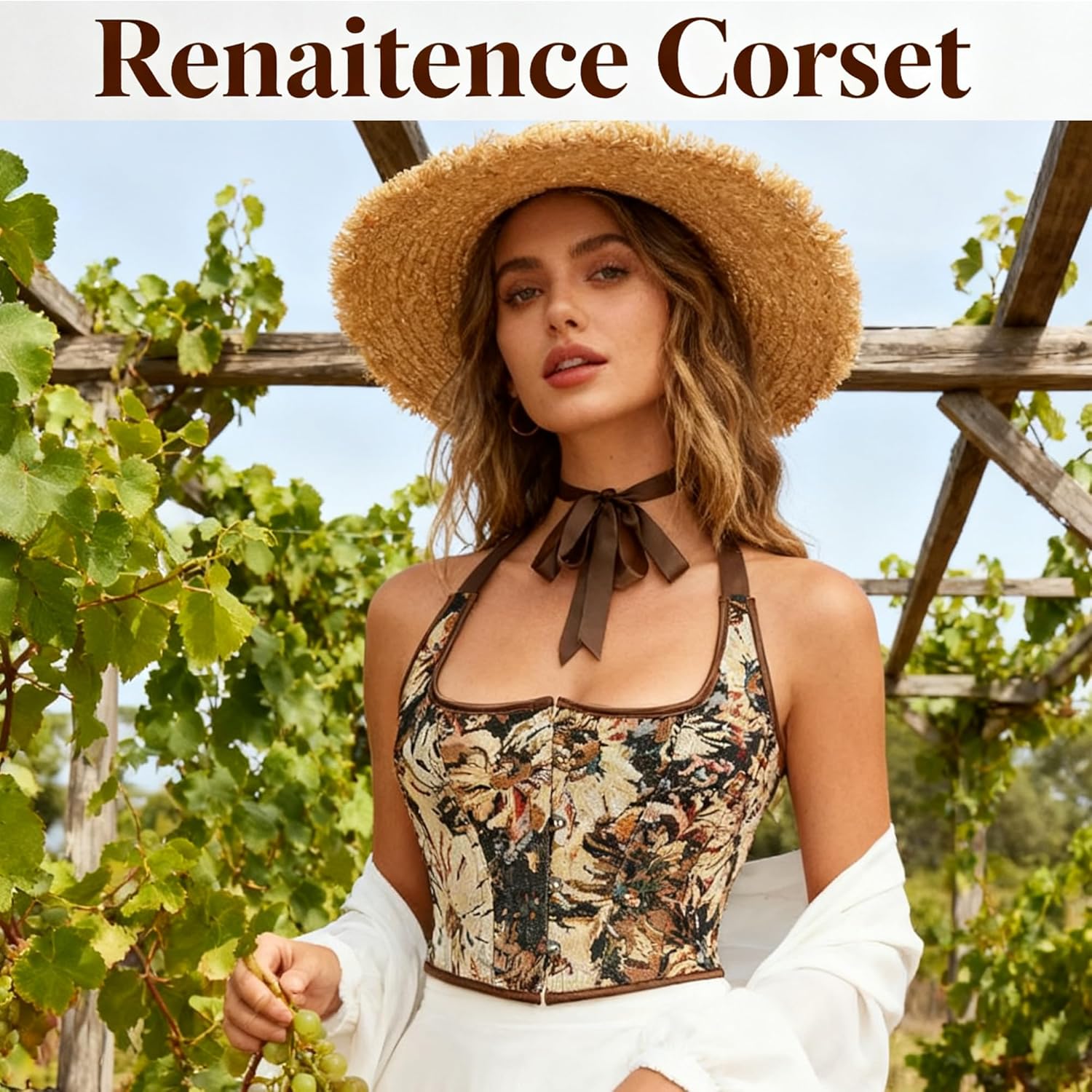 IZUS Ladies Floral Bustier Corset Suspenders Tops Women Lace-up Push Up Crop Tank Bodice with Neck-Lace-Tape - Image 5