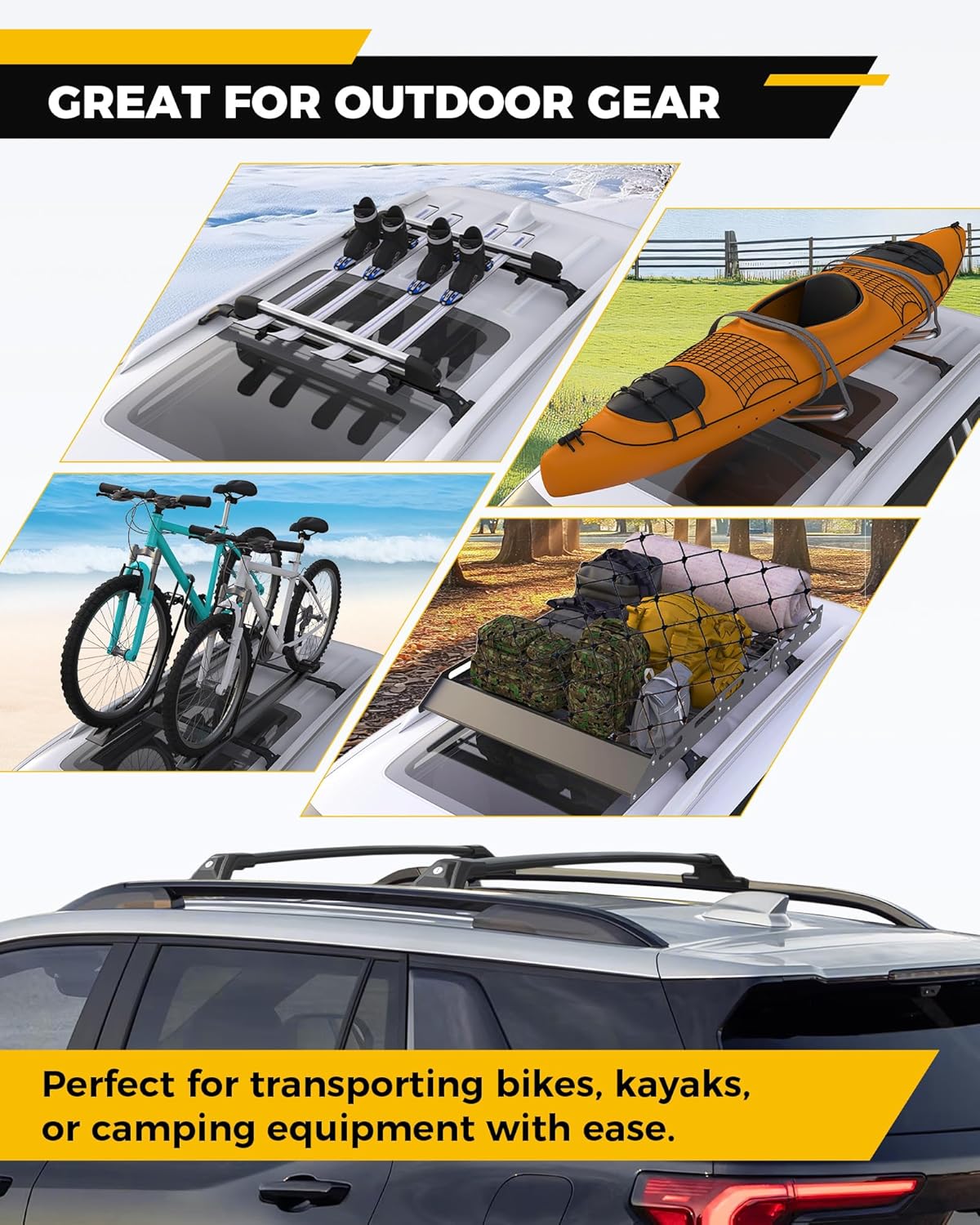 265LBS Lockable Cross Bars Roof Rack Fit for 2025 2026 GMC Terrain Aluminum Crossbars Cargo Bar Luggage Baggage Carrier Rooftop Accessories, for Storage Bag Kayak Canoe Bike