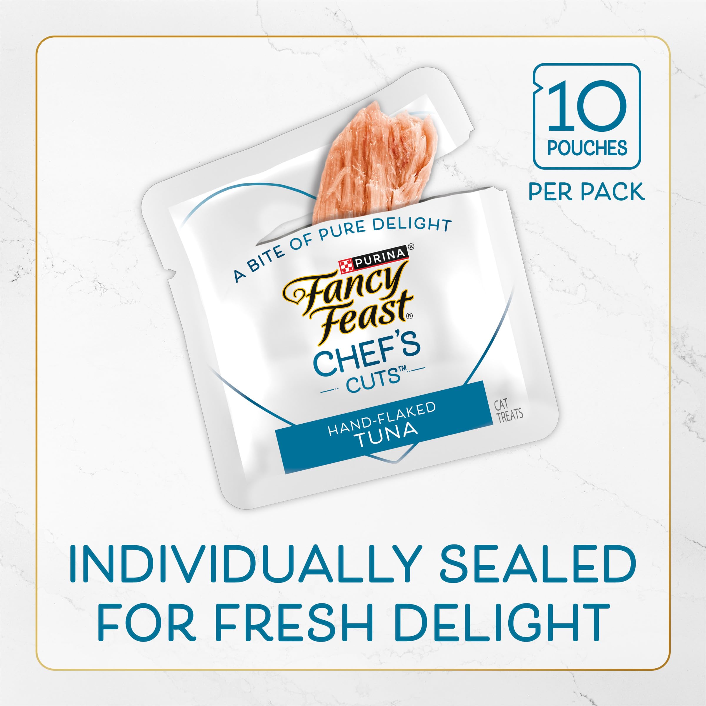 Purina Fancy Feast Natural Cat Treats - Copos de atún cortados a mano, 5 x 10 bolsas