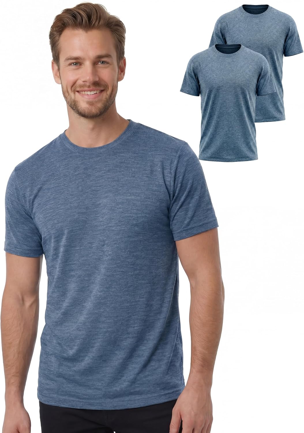 2 Pack 100% Merino Wool T-Shirts for Men - Lightweight Wool Base Layer, Short Sleeve Crewneck Undershirt