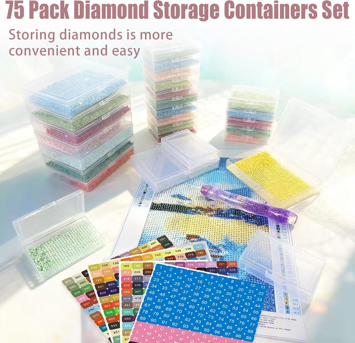 Qlonry 80Pcs Upgrade Diamond Art Storage Trays Convex Point Bottom Design Diamond Painting Trays with Lids 2-in-1 Diamond Art Accessories for DIY Gift