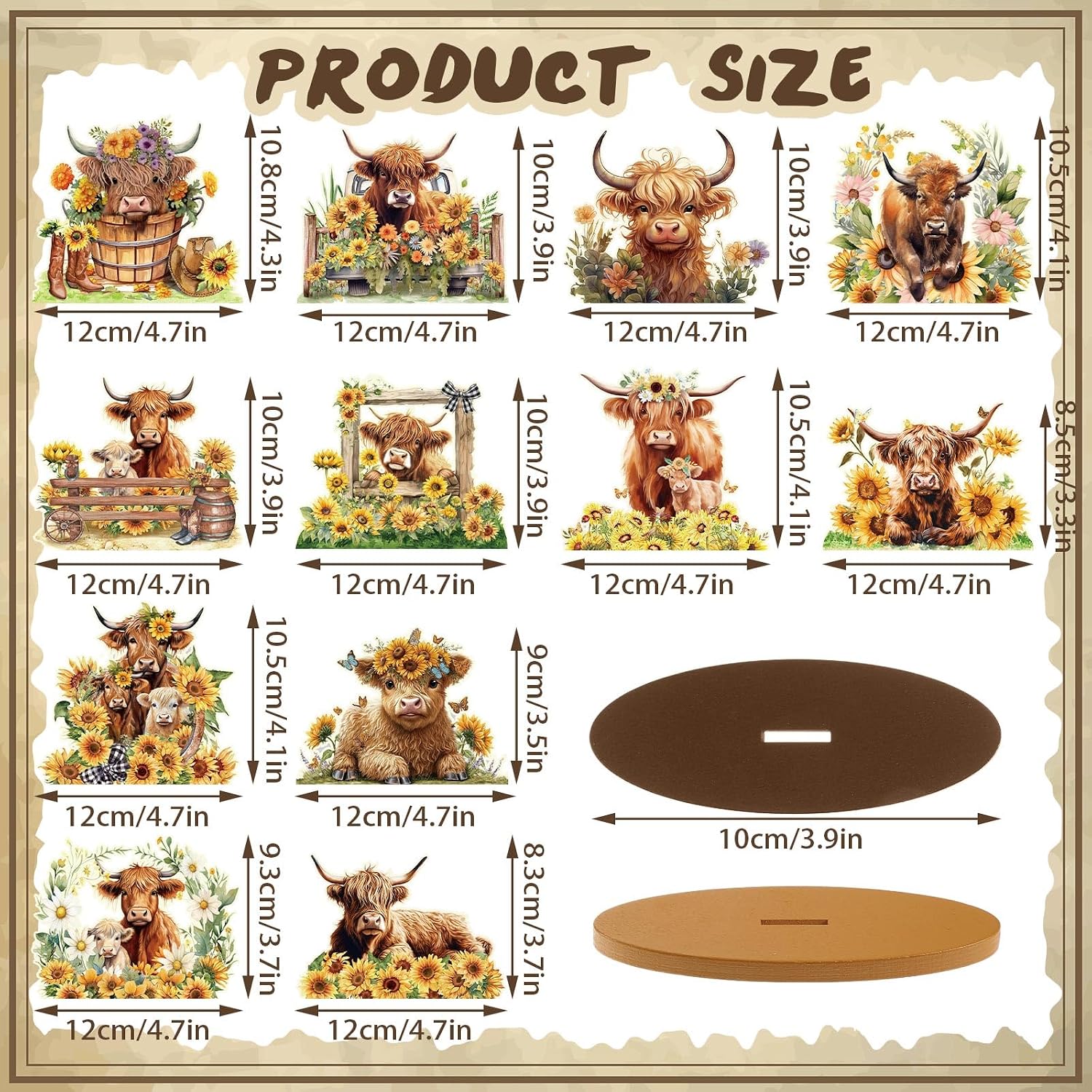 Wesiti 12 Pcs Highland Cow Table Decoration Wooden Highland Cow Centerpiece image 3