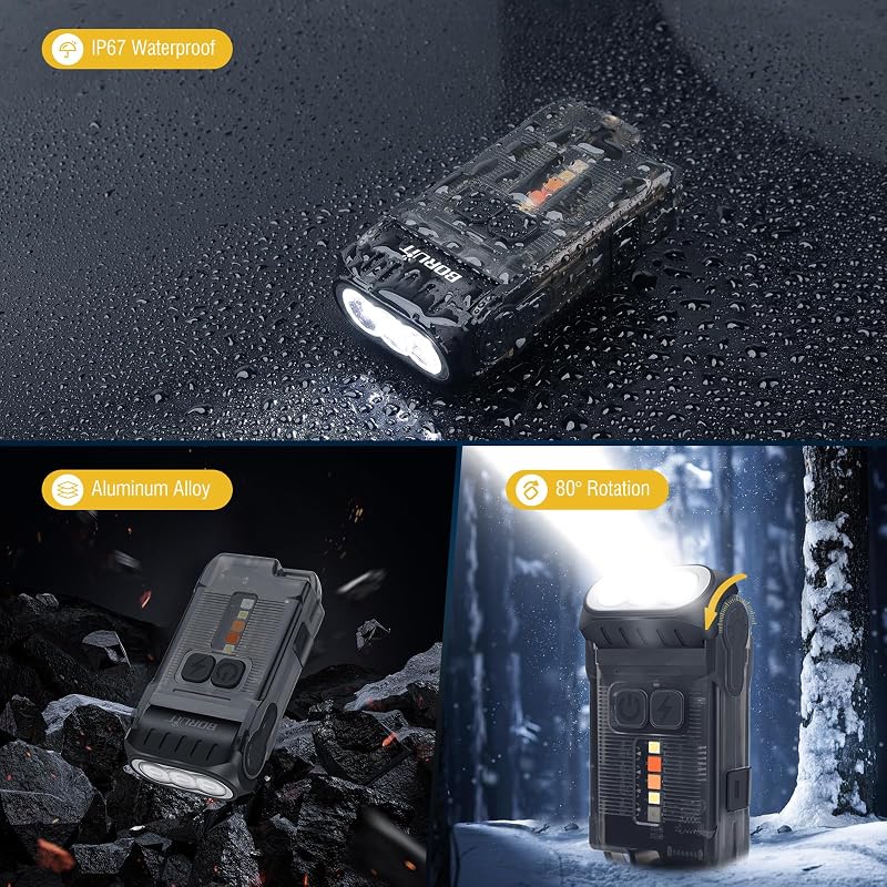 BORUIT V15 Mini LED Lámpa 1200 Lumen, 80° Forgatható, 10 Mód, IP67 Vízálló, Mágneses Camping Lámpa