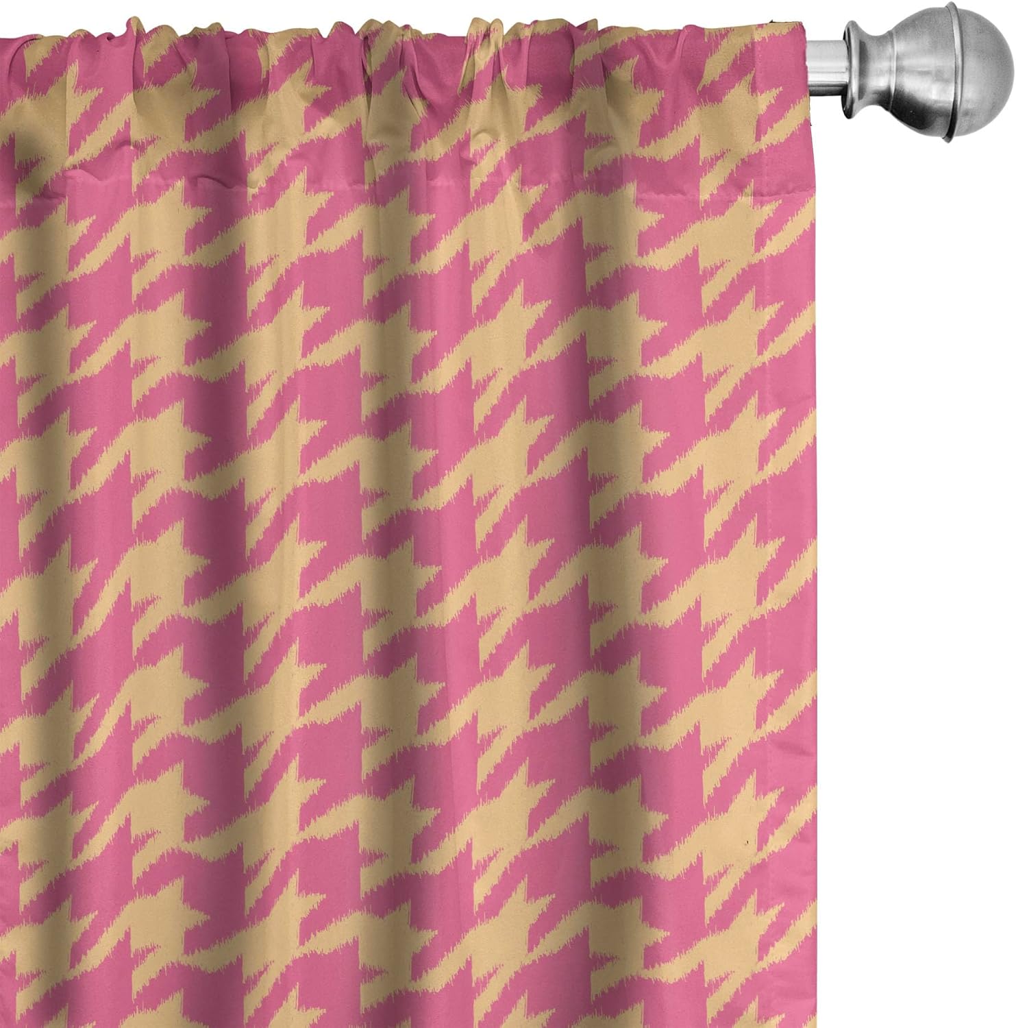 Ambesonne Houndstooth 2 Panel Curtain Set, Hand Drawn Ikat Pattern Traditional Old Fashioned Design in Pastel Colors, Lightweight Window Treatment Living Room Bedroom Decor, 56" x 95", Peach and Pink