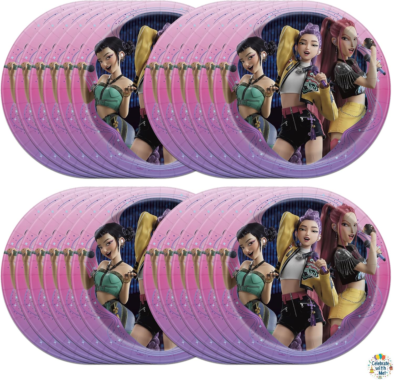 Unique K-Pop Demon Hunters Party Supplies | Dinner Plates | Serves 24 | Officially Licensed | Dinner Plates | Birthday Tableware For Kids, Pizza Nights, Snack Tables, Easy Cleanup
