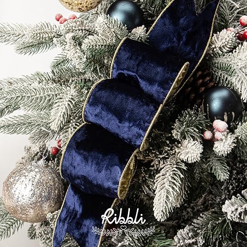 Vista 44 de Ribbli - Cinta de terciopelo dorado verde oscuro metálico con alambre de 2.5 pulgadas, cinta navideña de terciopelo arrugado para envoltura, decorar