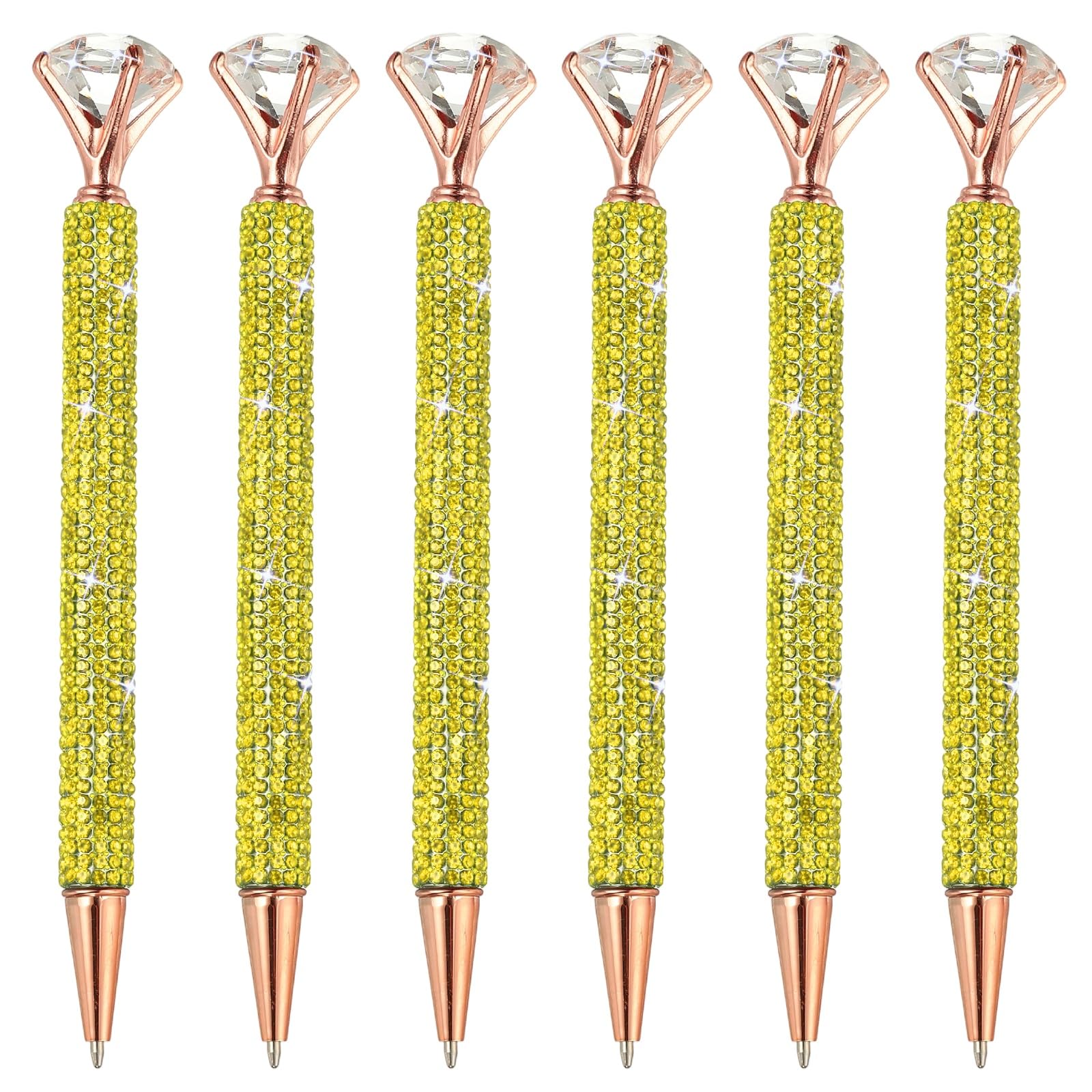 PATIKIL Rhinestone Ballpoint Pen, 6Pcs Crystal Diamond Twist Metal Pen Bling 1.0mm Medium Point Black Ink Glitter for Note Taking Journaling, Yellow