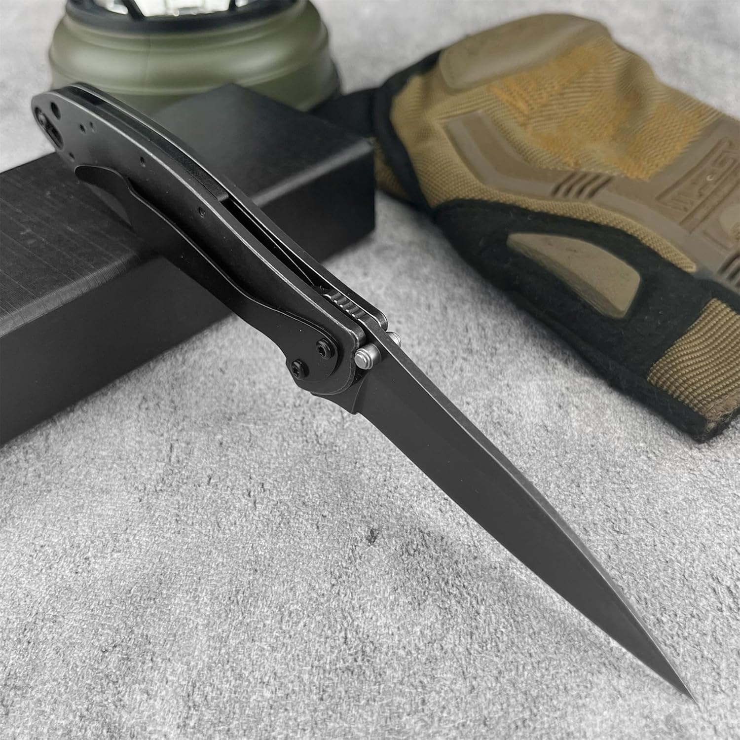 BlackWash Manual Opening Folding Pocket Knife, 2.75" Stonewash Finish Stainless Steel Blade & Handle, Frame Lock, Reversible Pocketclip, EDC Utility Tool for Outdoor & Camping (BlackWash Handle)