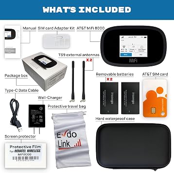 AT&T Wireless Hotspot Pocket WiFi 4G LTE MiFi 8000, Free VPN Mobile Hotspot for Travel, 4G Mobile Portable WiFi, Unlocked Globally, Near 5G Speed up to 1200 Mbps, EVDO-LINK Bundle