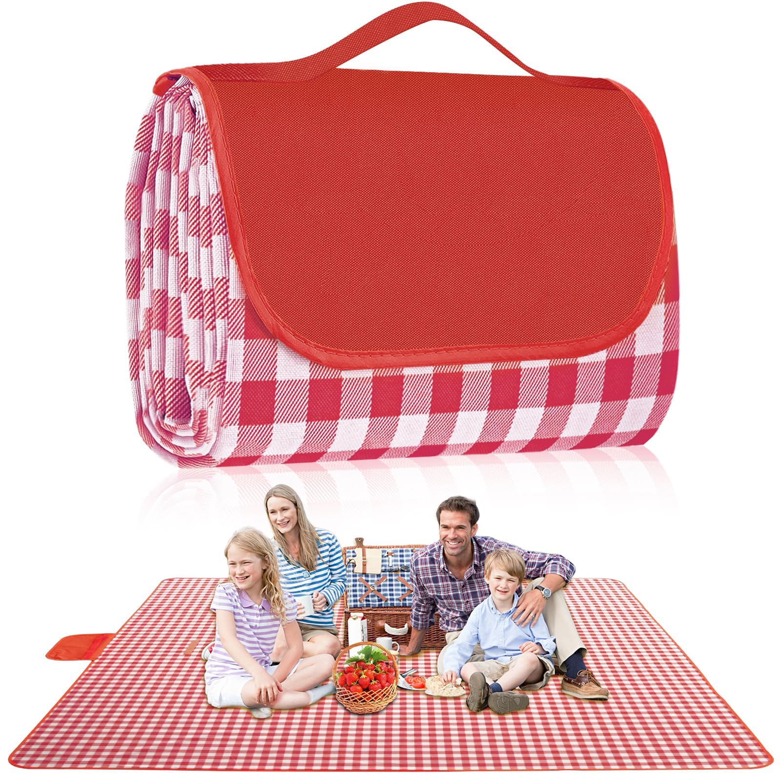 Grande coperta da picnic pieghevole impermeabile, a quadretti, a prova di sabbia, tappetino portatile per parco, spiaggia, campeggio e cortile (c, 200 cm x 300 cm)