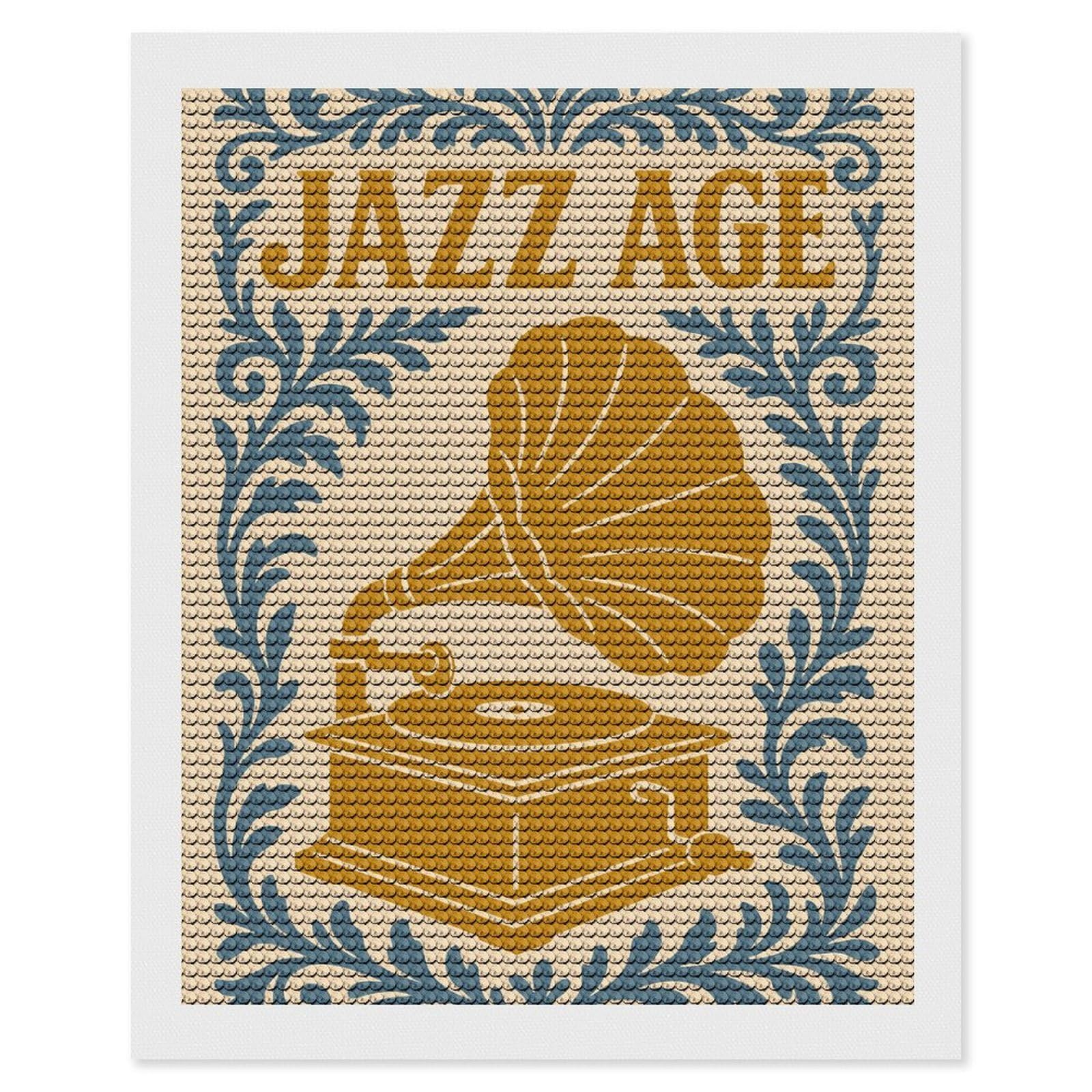 Junmoney Jazz Age Gramophone Art Crystal Diamond Art Kit 16"x20", Modern Decor, Boho Decor, Wall Art Gift, Decorative Artwork, Creative Hobby