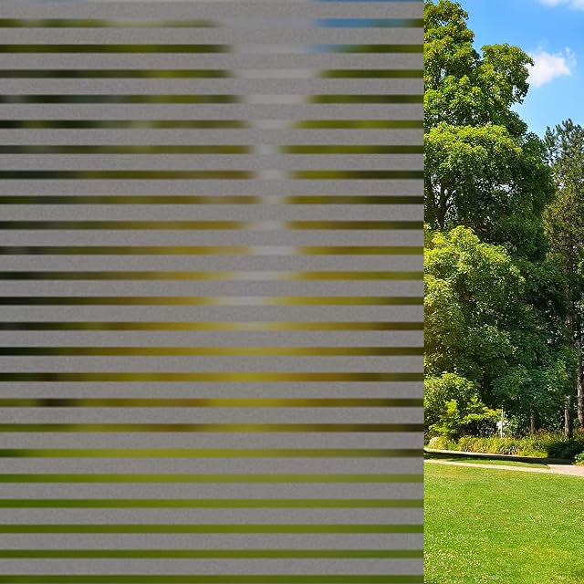 ConCus-T Window Film Privacy Cling Film Self Adhesive Frosted Window Sticker No Glue Film Stripe Vinyl Static Cling Door Window Transfers for Home Office, Translucent Black 45 × 200cm