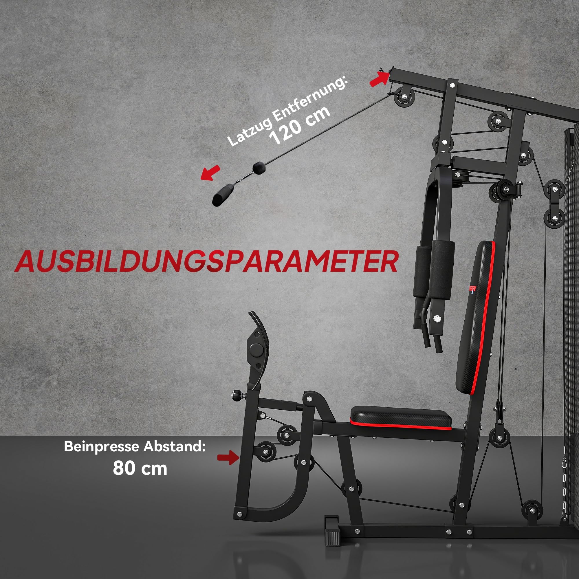 SPORTNOW Kraftstation, Multifunktionale Fitnessstation mit Latzug- & Butterflystange, Beinpresse, Fitnessgerät mit 45 kg Gewichtsblöcken für Zuhause, Schwarz