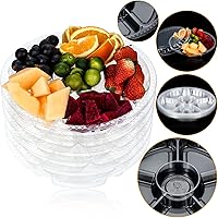 Vista 3 de Paquete de 12 bandejas redondas de plástico para verduras con tapa, bandeja de frutas, contenedor de 6 compartimentos divididos, bandeja para servir