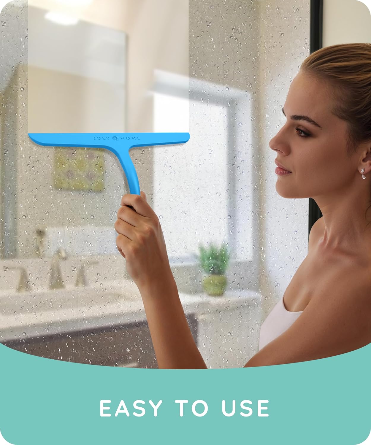 JULY HOME Premium All-Purpose Silicone Squeegee 11 inch, Stainless Steel Core, Shower Accessories - Bathroom Cleaner for Mirror, Car, Window, Tile and Shower Glass Door Cleaner Tool (Blue)