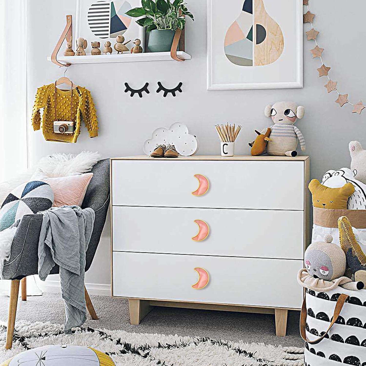 12 pcs Moon Shaped Small Dresser Knobs Cartoon Cabinet Door Knobs Cute Drawer Handle Pulls for Children Girls Bedroom Cabinets Closets Furniture Hardware (Pink, Moon)