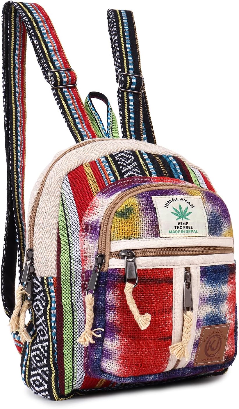 Small Lightweight Minipack Daypack Handmade Himalayan Hemp Travel, Hiking, Purse (Tie Dye)