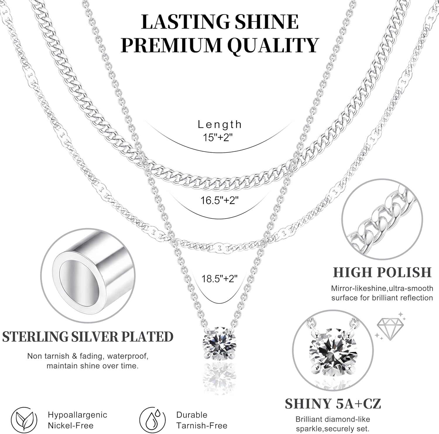 WomenGifts Layered Gold Necklaces for Women, 14K Gold Sterling Silver Plated Dainty Pendant Necklace Set with Cubic Zirconia Circle, Chunky Stackable Cuban Chain Choker, Trendy Personalized Birthstone Jewelry Gift Non Tarnish - Image 7