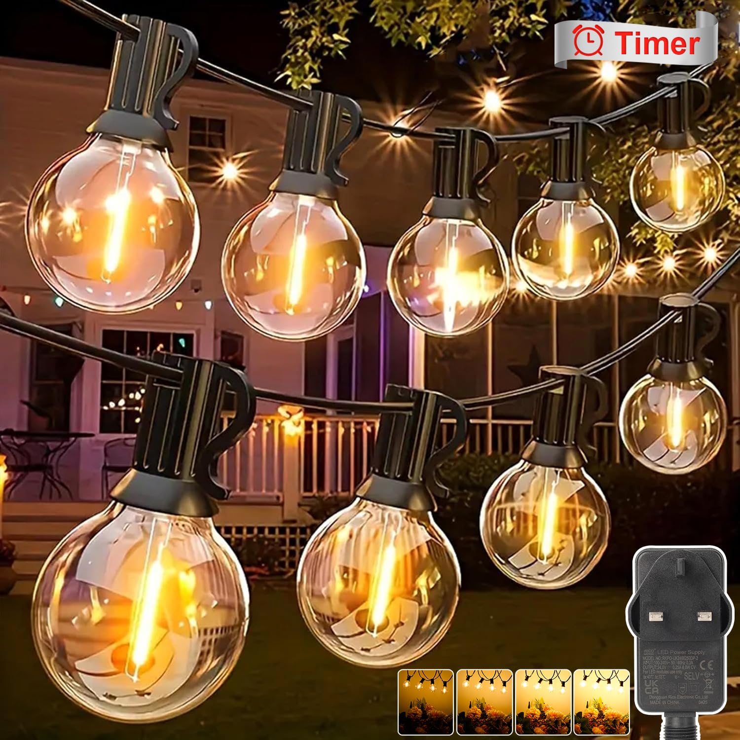 Festoon Lights Outdoor Dimmable LED Garden String Lights Mains Powered 18M/59FT