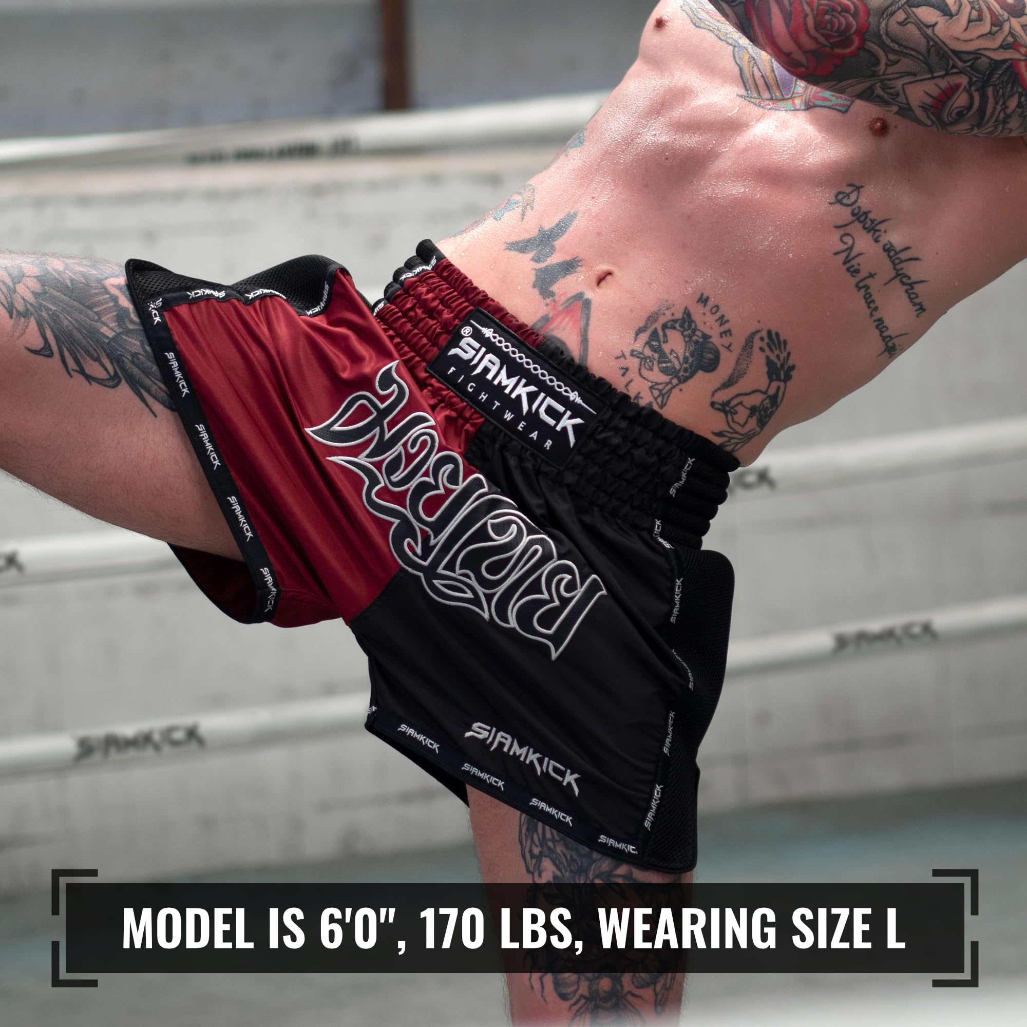 SIAMKICK Elite Muay Thai Shorts for Men Women Boxing Kickboxing High Grade MMA Fight Clothing Training Workout Trunks (Large, Bloodline)