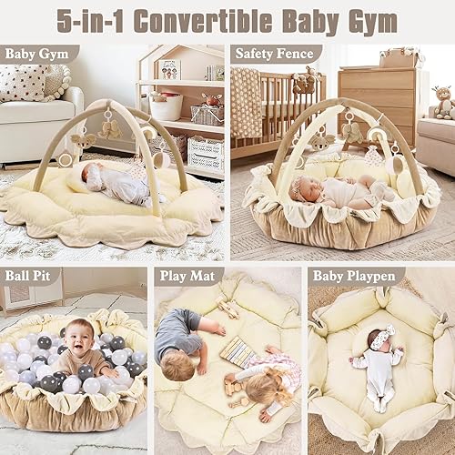 Miniatura 2 de Gimnasio de peluche 5 en 1 para bebés, tapete para el tiempo de barriga, tapete de juego, gimnasio para bebés, tapete de actividades con gimnasio