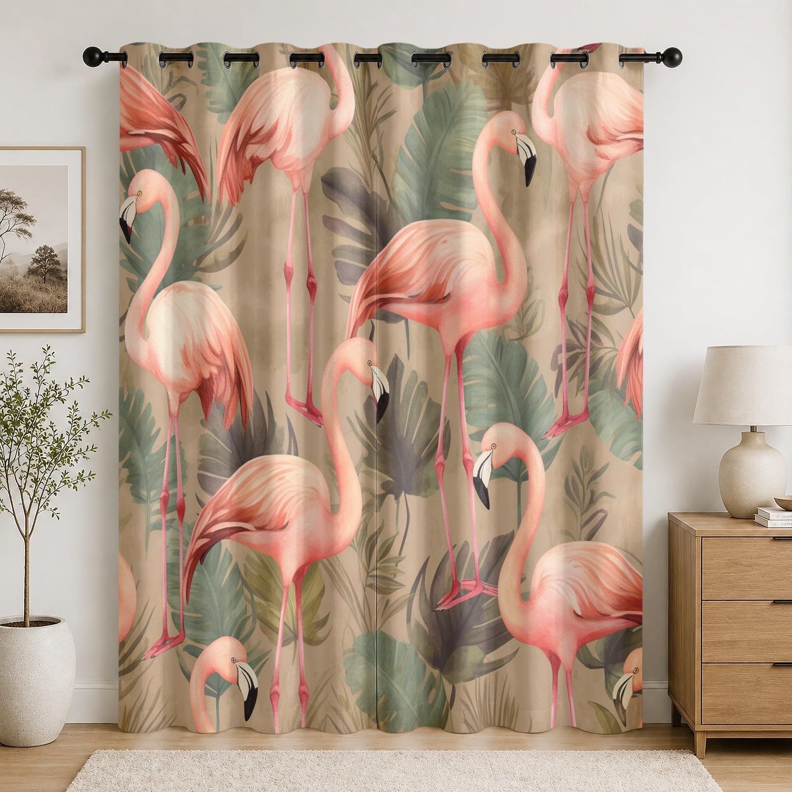 Rideaux occultants thermiques bleu 75x166cm anti-décoloration motif flamant rose pour salon