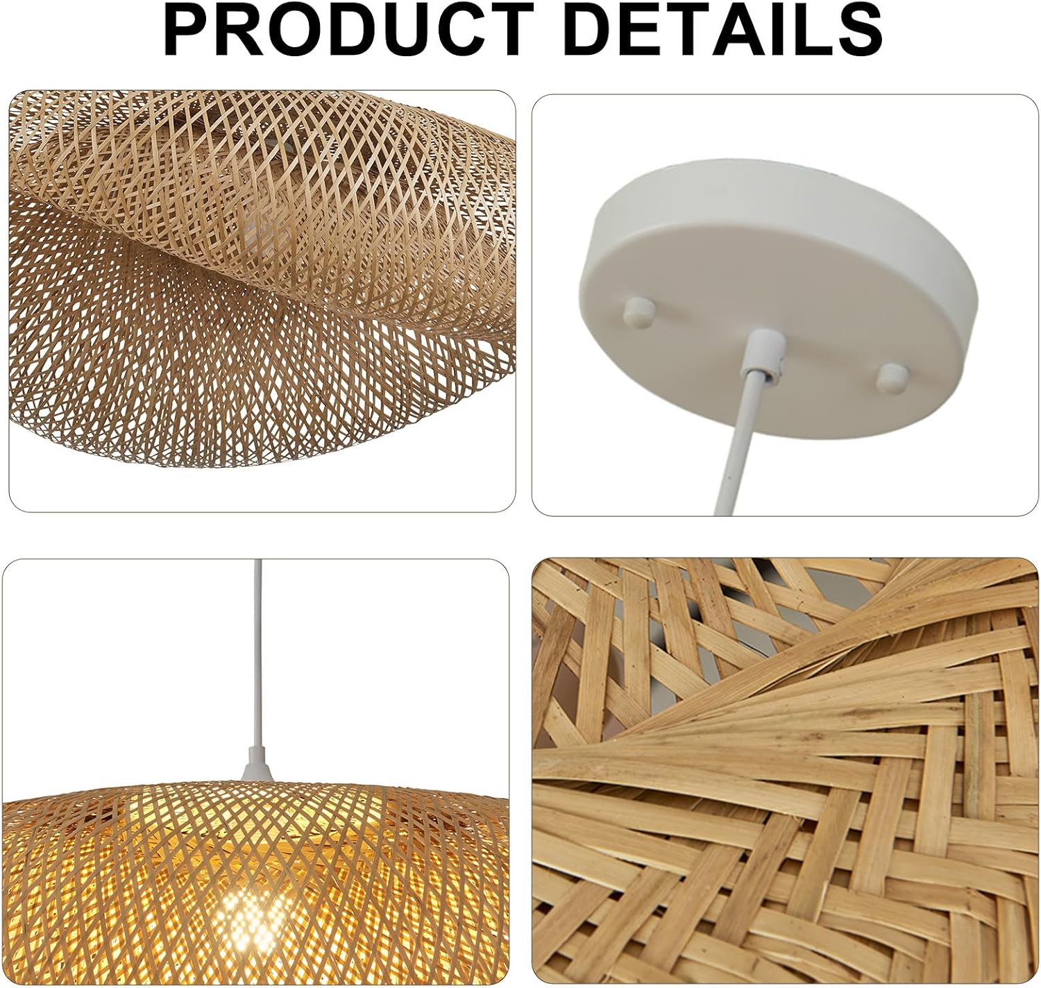 20in Bamboo Chandelier Boho Rattan Pendant Lighting Large Wicker Light Fixtures Bohemian Hand-Woven Hanging Ceiling Lights for Kitchen Island Dining Living Room Restaurants Bedroom Cafe