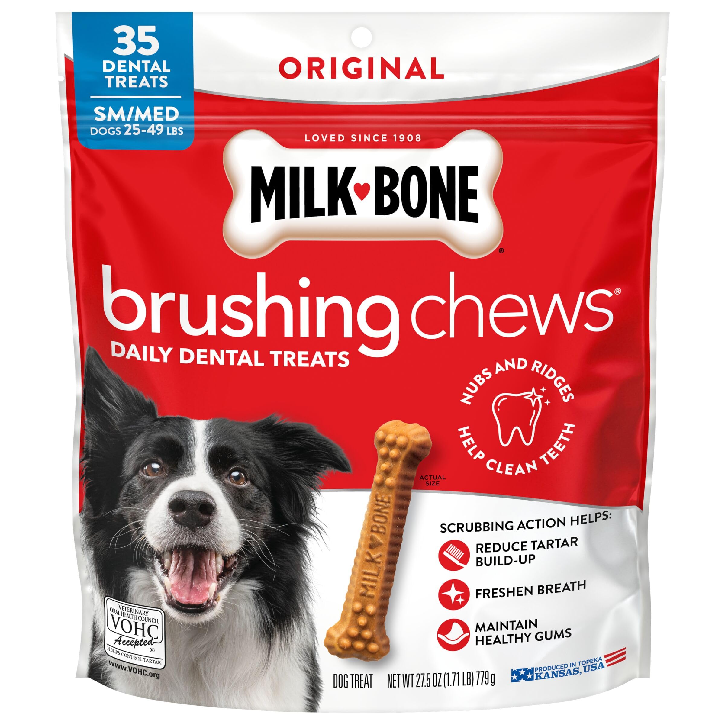 Milk-Bone Original Brushing Chews, 35 Small/Medium Daily Dental Dog Treats Scrubbing Action Helps Clean Teeth
