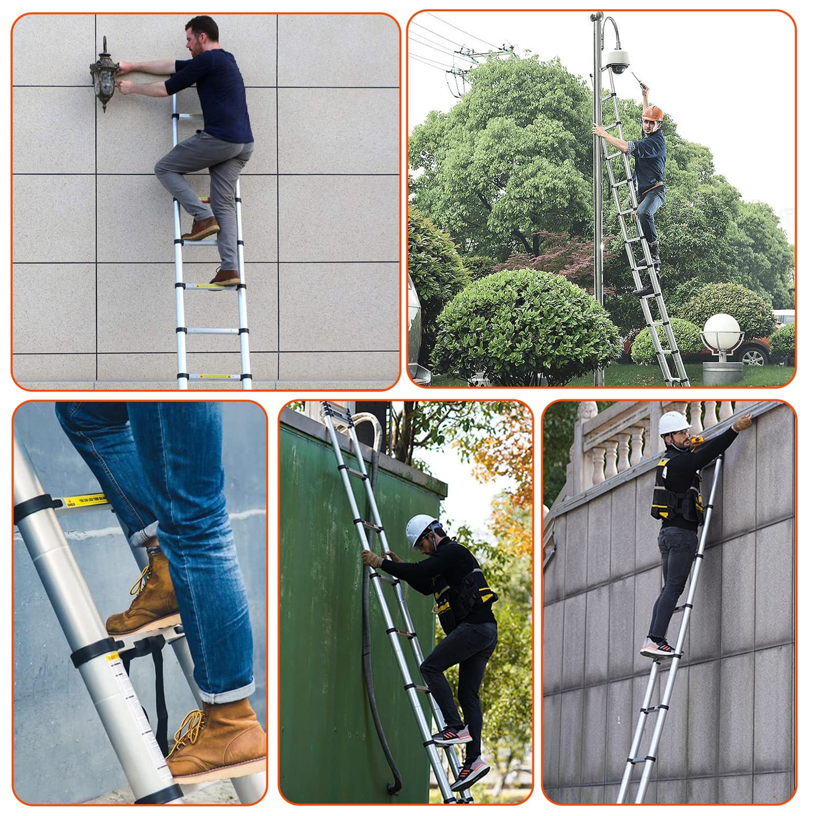 Échelle télescopique en Aluminium, 5 m, Pliable, Multifonction, escabeau Extensible, Charge maximale : 150 kg, argenté