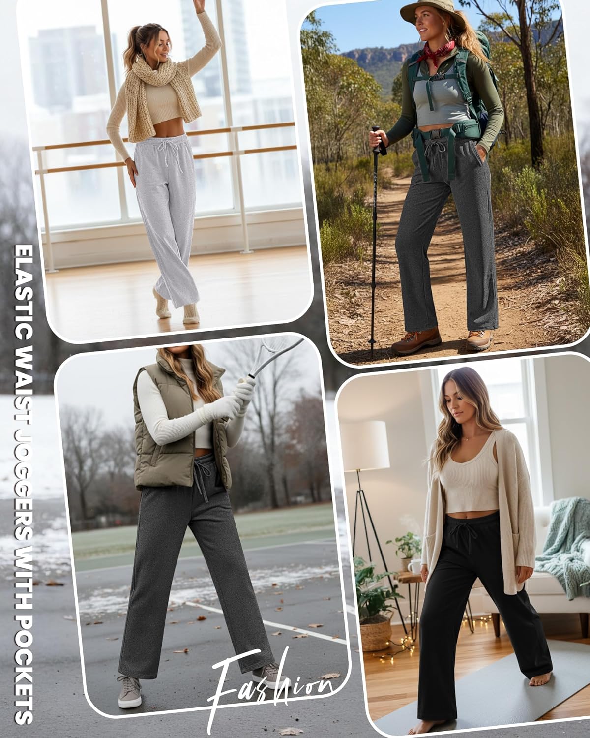 3 Pack Womens Fleece Lined Sweatpants Straight Leg Thermal Baggy Lounge Pants Elastic Waist Joggers with Pockets - Image 6