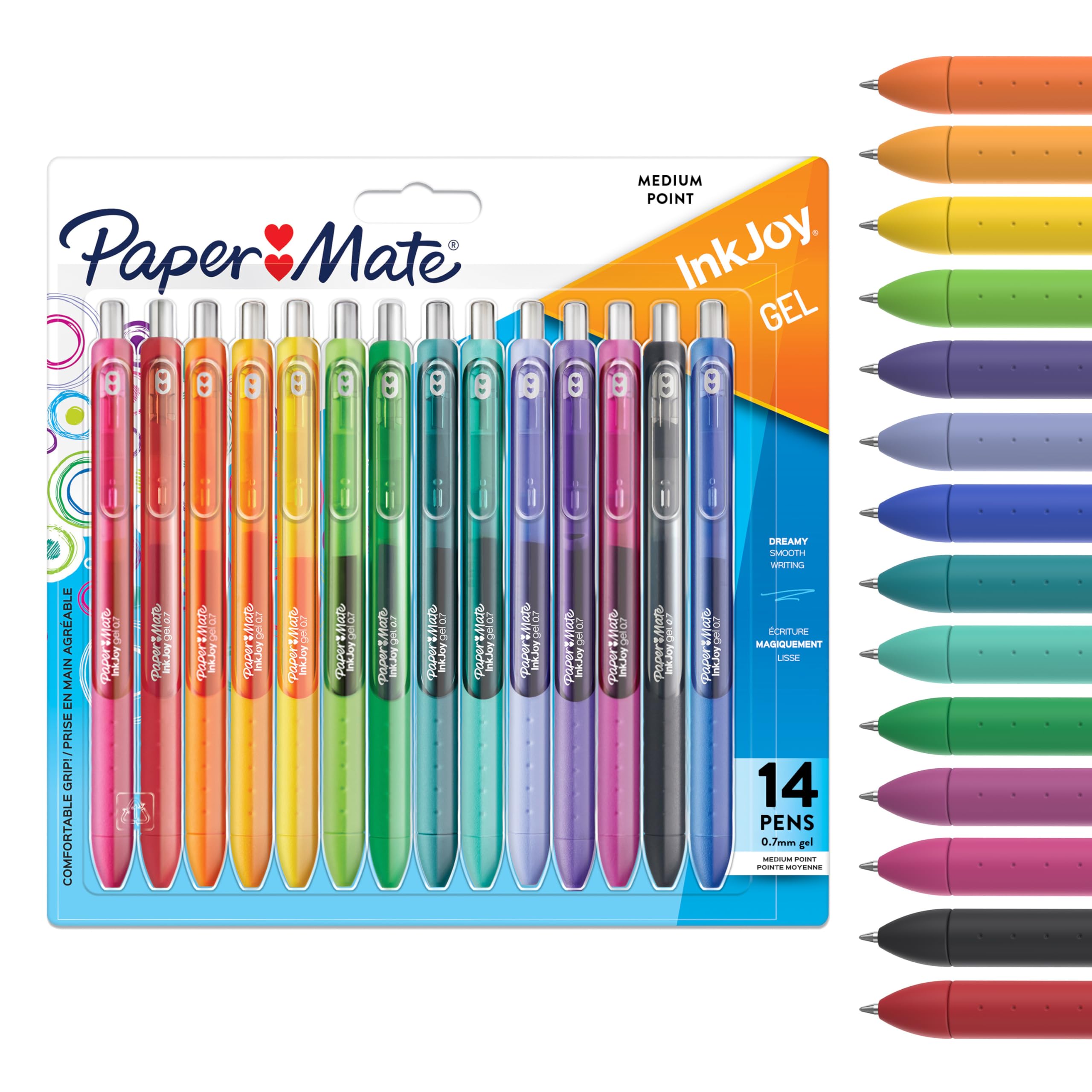 Paper Mate InkJoy Gel Pens | Assorted Vibrant Ink Colours | For Writing, Colouring & Journalling | Medium Point (0.7mm) | 14 Count