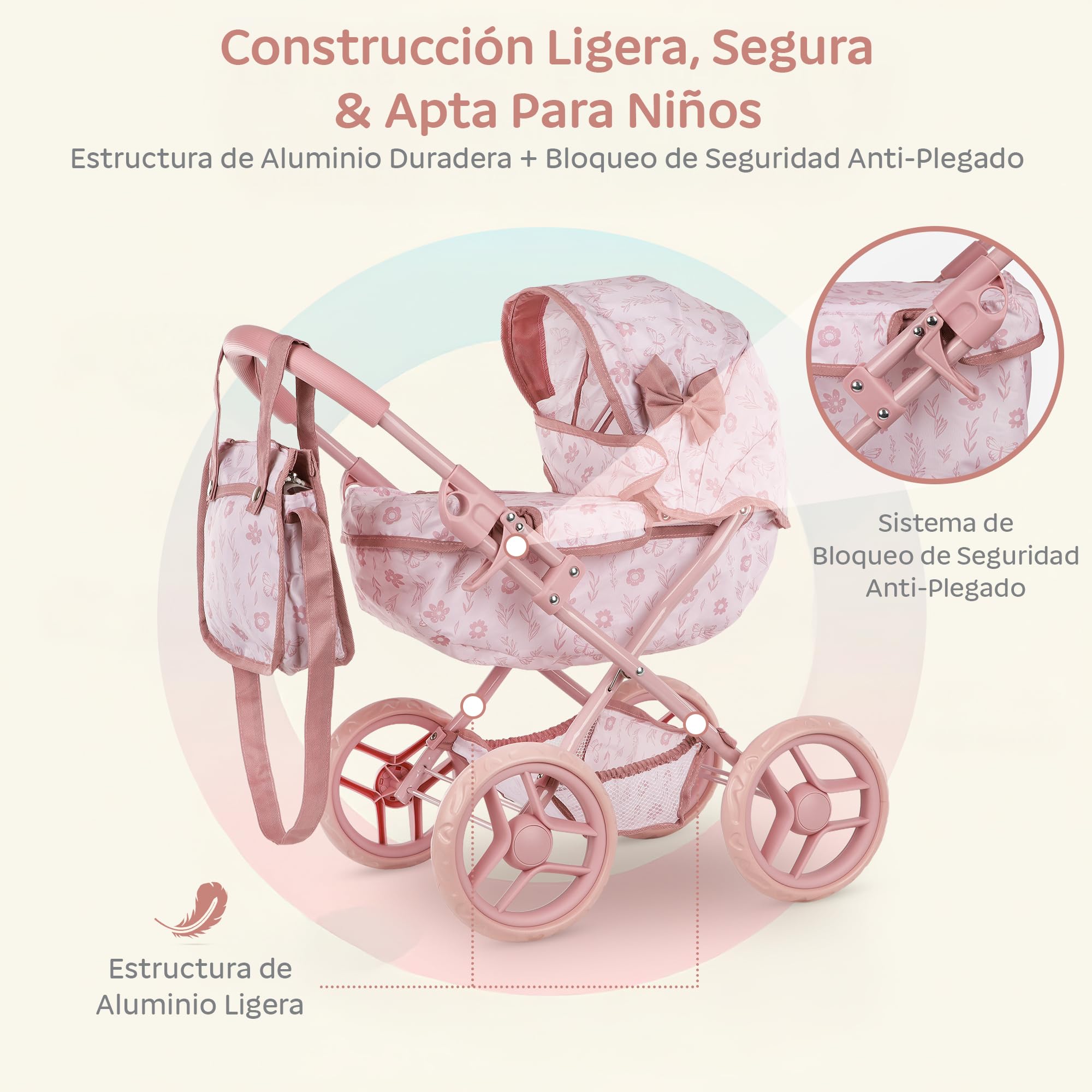 Kinderplay Cochecito de muñecas Profundo con Bolsa y Lazo KP0263A