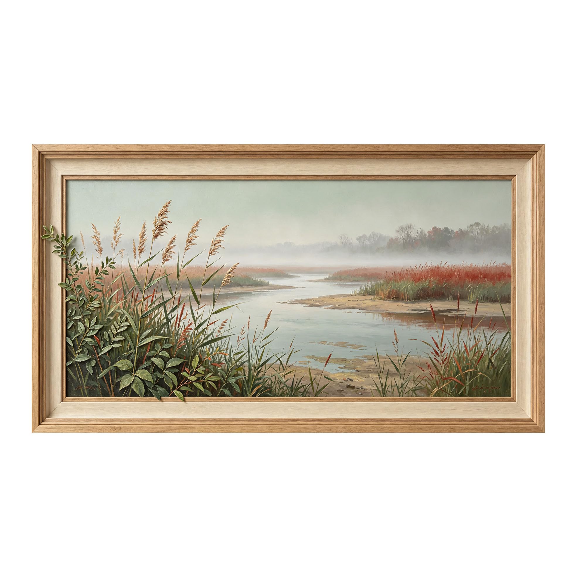 Yzpallescene 3D Framed Wall Art 50cm×100cm Misty Wetland Seascape Oil Painting Panoramic Nature Landscape Large Size SelfAdhesive Removable Wall Decor Prints Artwork for Living Room Bedroom Office