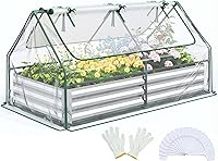 Vista 9 de Quictent juego de cama de cultivo elevada de acero galvanizado extragrueso, 4 x 3 x 1 pie, uso dual, con invernadero, con 2 grandes ventanas
