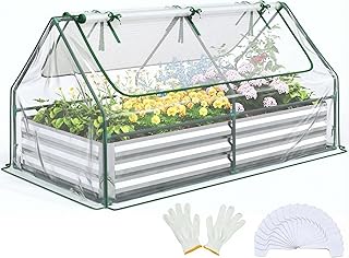 Quictent Raised Garden Bed with Cover Outdoor Galvanized Metal Planter B...