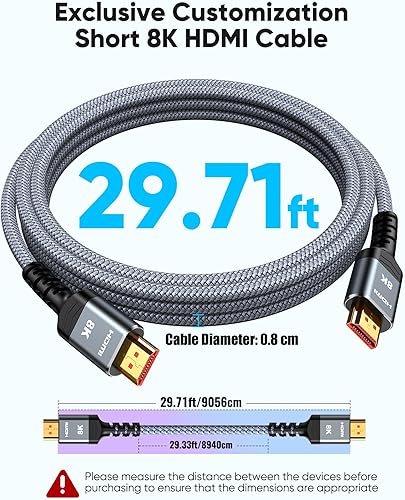 Vista 60 de Highwings Cable de fibra óptica HDMI 8K60HZ 2.1 75 pies de largo, cable HDMI unidireccional de 48 Gbps de alta velocidad 4K120Hz HDCP compatible