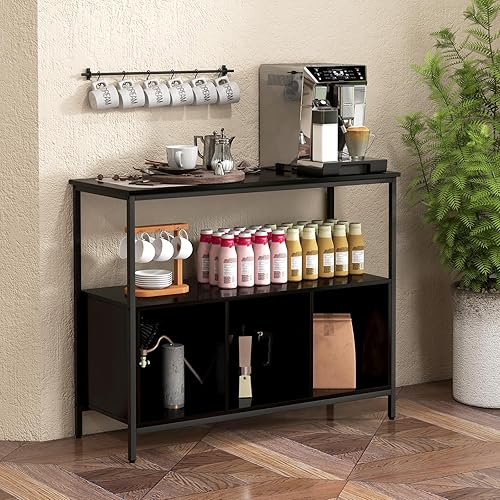 Miniatura 4 de IFANNY Armario buffet con almacenamiento, aparador con 1 estante abierto y 3 cubículos, buffets y aparadores de madera, moderna mesa de café para