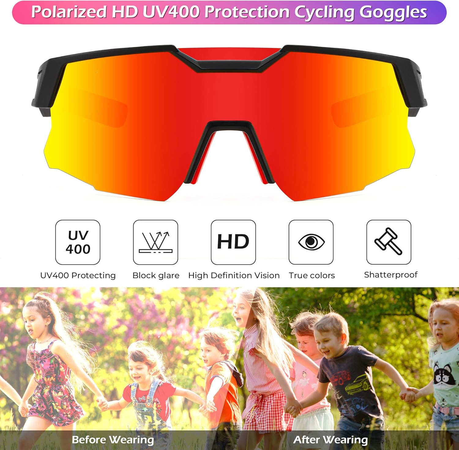 FEISEDY Kids Sunglasses Youth Baseball Sun Glasses, UV400 Sports Teens Cycling Shades for Boys Girls Age 8-16 B0048 - Image 3