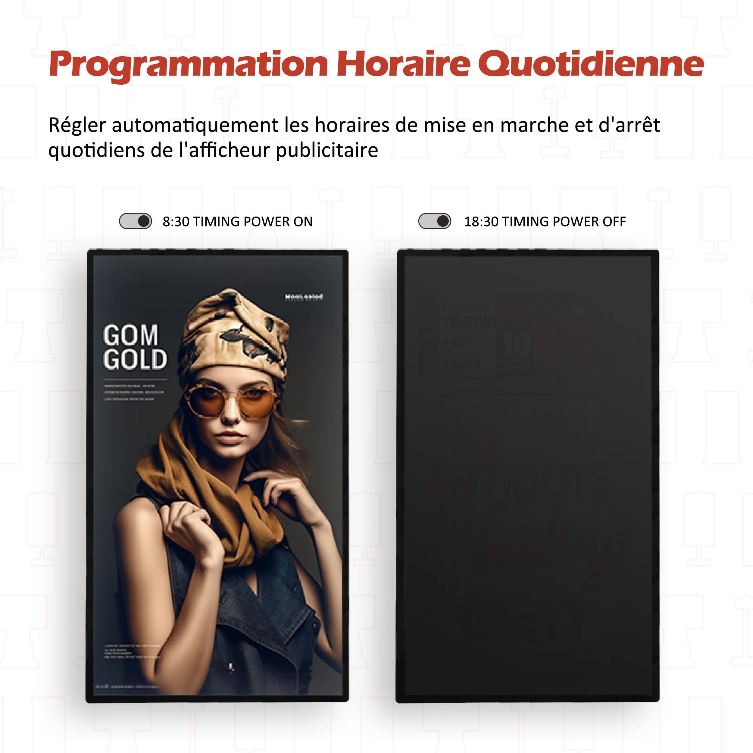 ADVUE Écran Vitrine 65" (165cm) Haute Luminosité 4000 Nits Professionnel - Affichage Dynamique Magasin Boutique Agence - Android Player WiFi Intégré - Usage 24/7 Full HD - Support Mural Inclus