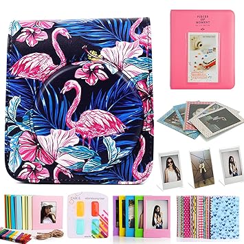 CAIUL Compatible Instax Mini 70 Camera Accessories Bundle with Case, Photo Album, Filters Lens, Frame Other Accessories for Fujifilm Instax Mini 70 Camera (Flamingo Black, 8 Items)