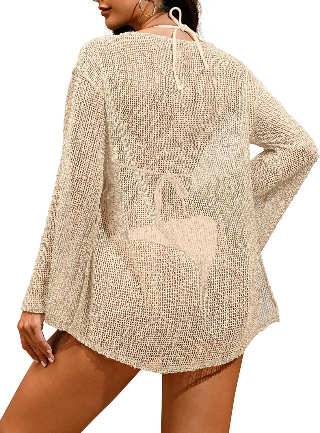 Lilosy Sexy Crochet Sheer Kaftan Caftan Beach Dress Bathing Suit Swim Coverup Summer Vacation Outfits One Piece