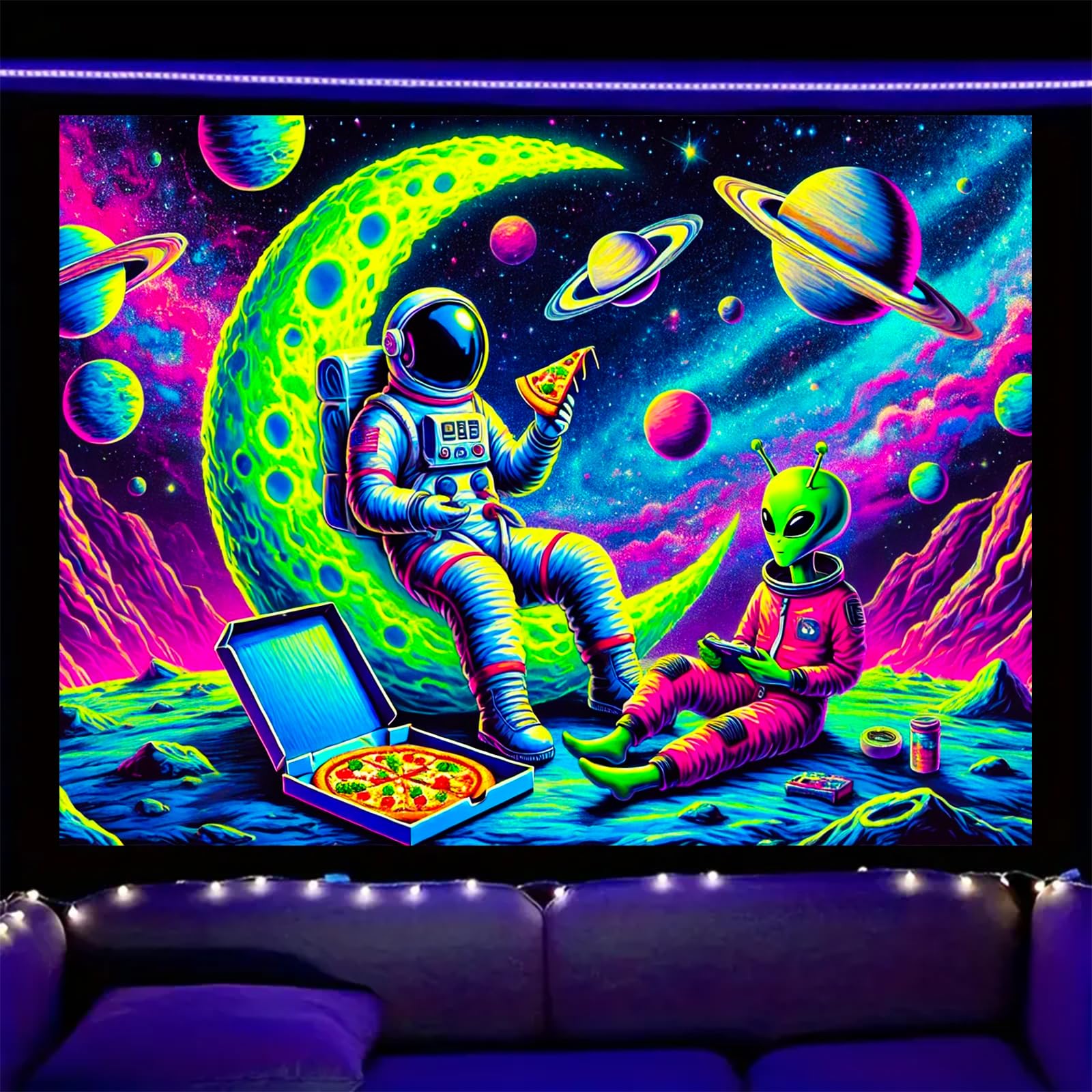 Nuxovilar Neon Astronaut Wall Tapestry Polyester 78.74x59.05 In
